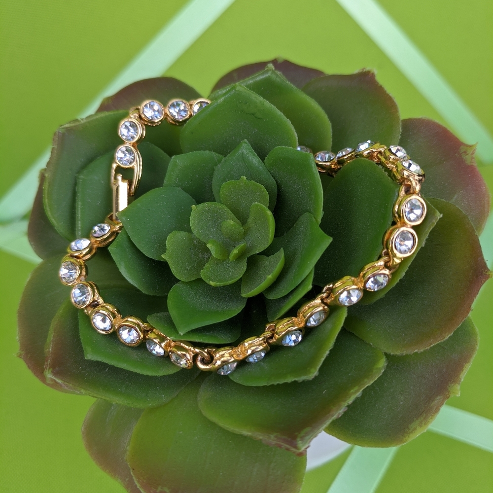 Gold Tone Tennis Bracelet with Crystals